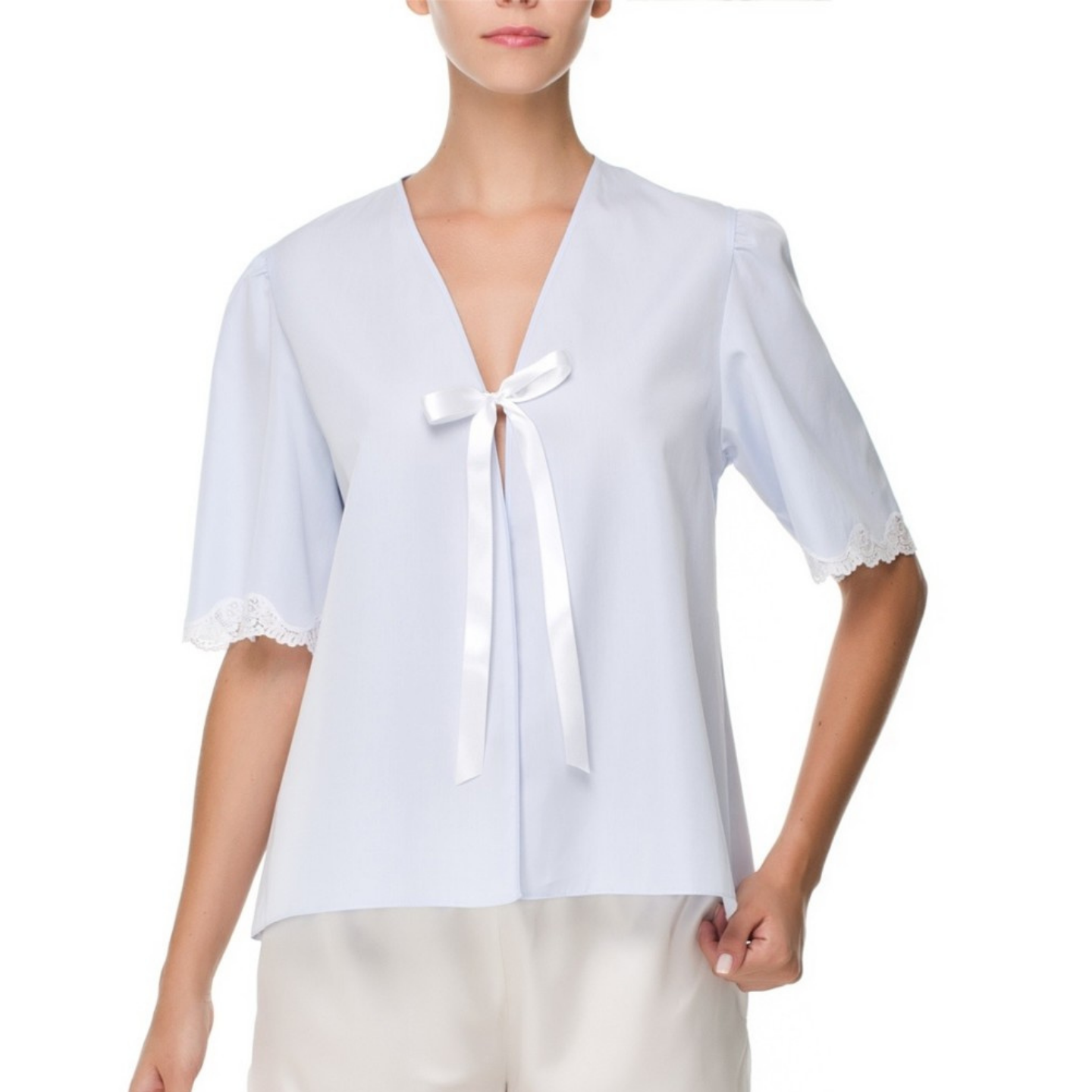 İpek Kıramer-Barbie Cotton Bed Jacket Blue-Pyjamas-1-Milagron.com