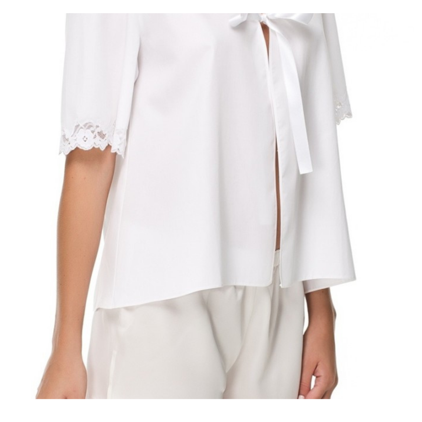 İpek Kıramer-Barbie Cotton Bed Jacket White-Pyjamas-2-Milagron.com