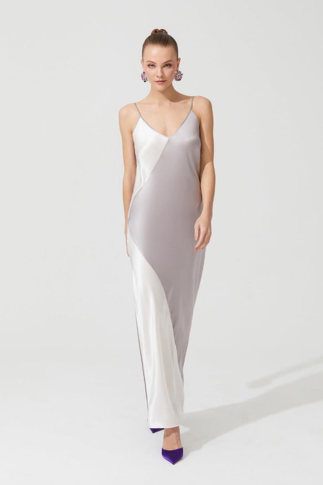 İpek Kıramer-Deco Silk Chemise Grey White-Gecelik-2-Milagron.com