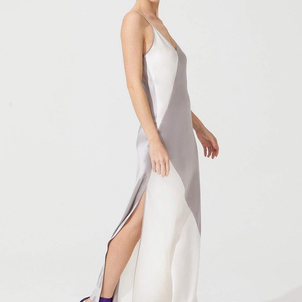 İpek Kıramer-Deco Silk Chemise Grey White-Gecelik-3-Milagron.com