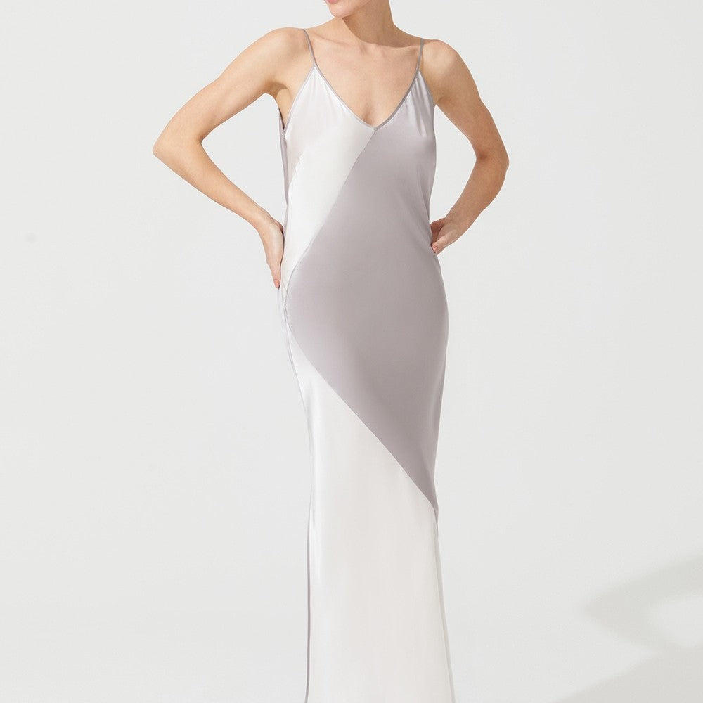 İpek Kıramer-Deco Silk Chemise Grey White-Gecelik-4-Milagron.com