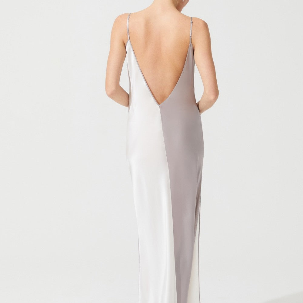 İpek Kıramer-Deco Silk Chemise Grey White-Gecelik-5-Milagron.com