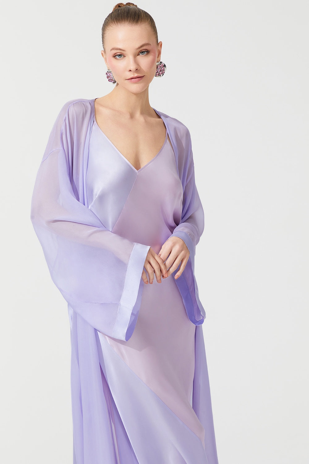 İpek Kıramer-Deco Silk Robe Lila Pink-Sabahlık-2-Milagron.com