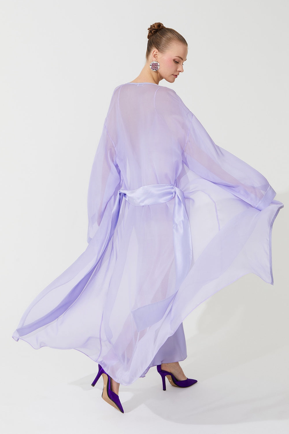 İpek Kıramer-Deco Silk Robe Lila Pink-Sabahlık-3-Milagron.com