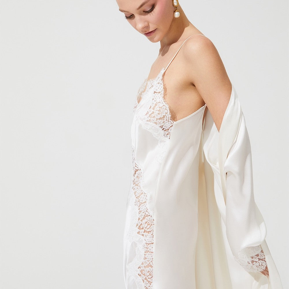 İpek Kıramer-Diamond Silk Long Robe Ecru-Sabahlık-3-Milagron.com