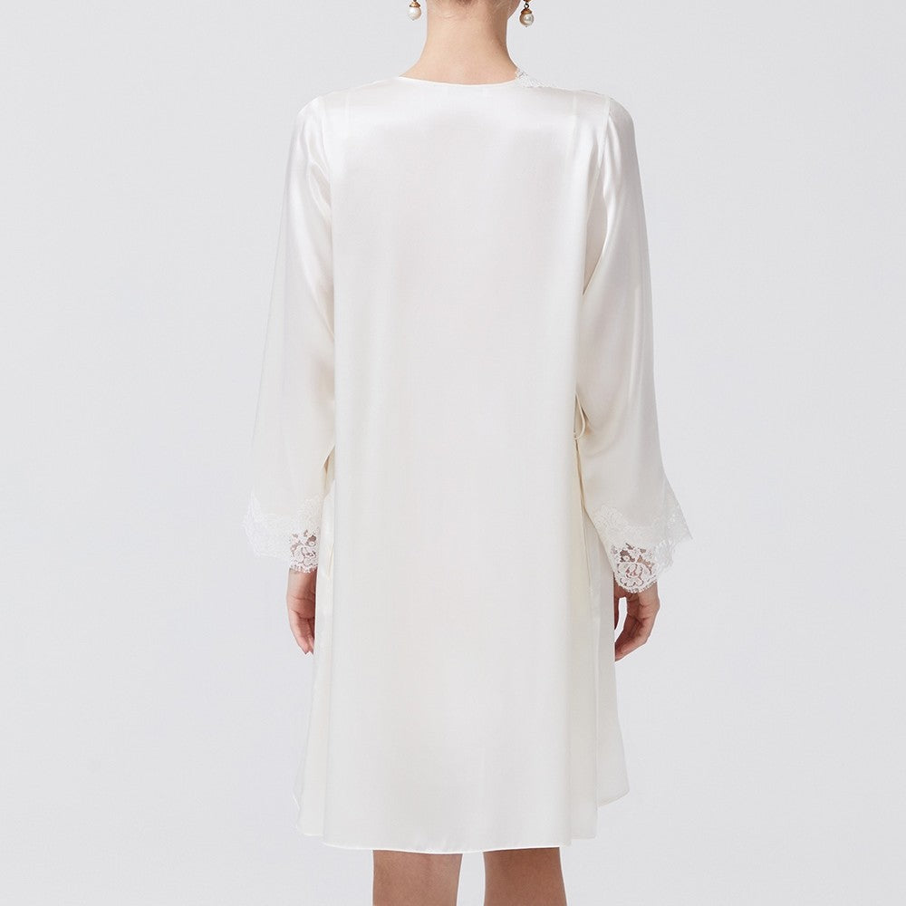İpek Kıramer-Diamond Silk Short Robe Ecru-Sabahlık-5-Milagron.com
