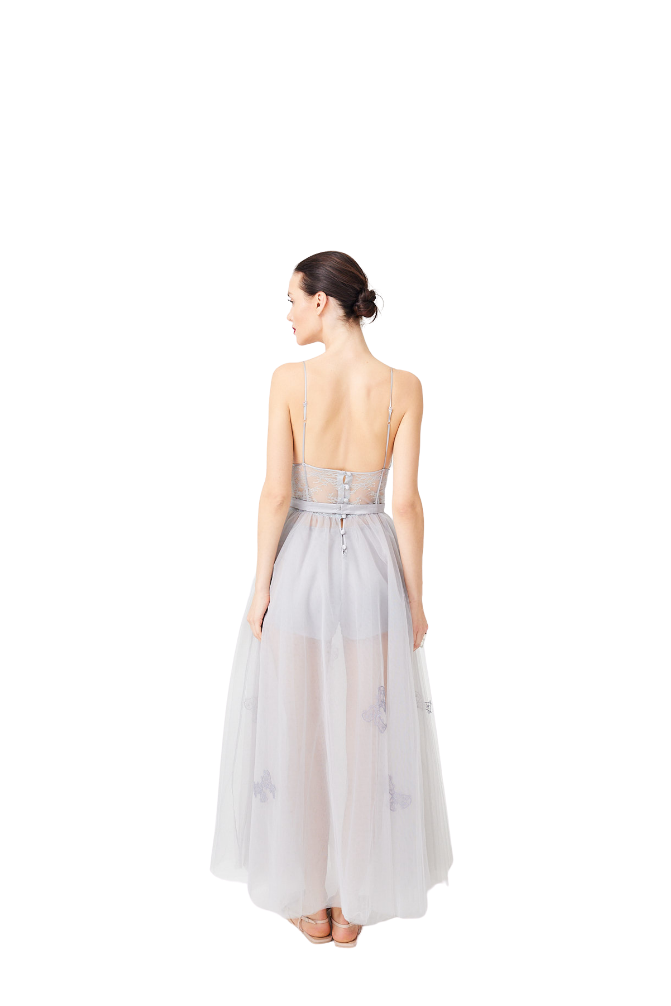 İpek Kıramer-Fairy Tale Long Tulle Chemise Gray-Gecelik-2-Milagron.com