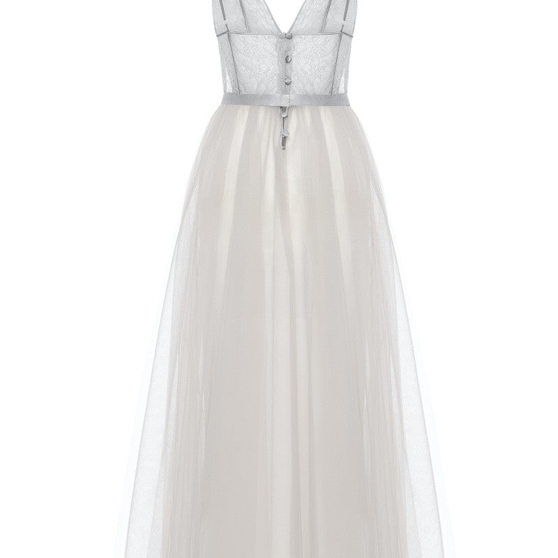 İpek Kıramer-Fairy Tale Long Tulle Chemise Gray-Gecelik-8-Milagron.com