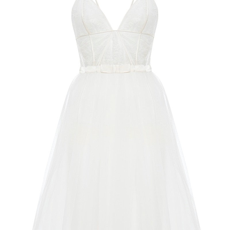 İpek Kıramer-Fairy Tale Short Tulle Chemise Ecru-Gecelik-4-Milagron.com