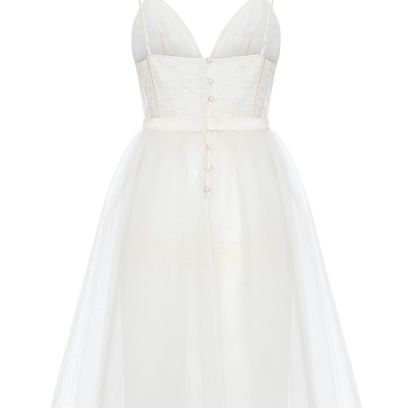 İpek Kıramer-Fairy Tale Short Tulle Chemise Ecru-Gecelik-5-Milagron.com