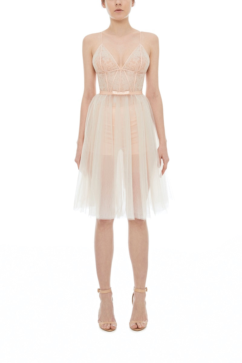 İpek Kıramer-Fairy Tale Short Tulle Chemise Salmon-Gecelik-1-Milagron.com