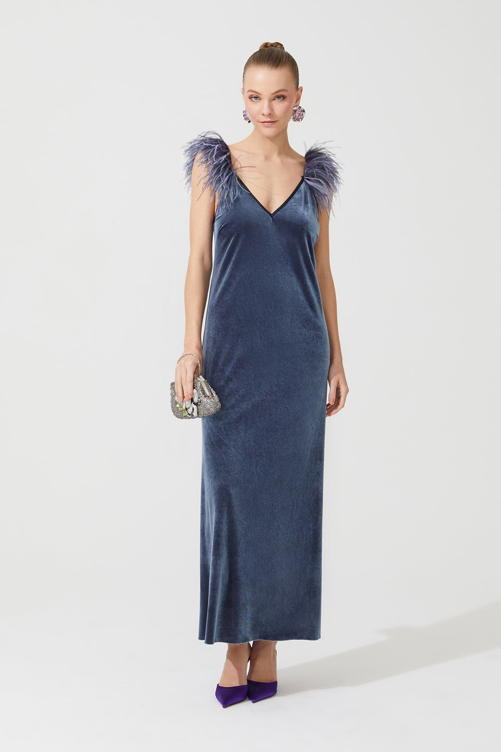 İpek Kıramer-Flying Bird Velvet Dress-Elbise-1-Milagron.com