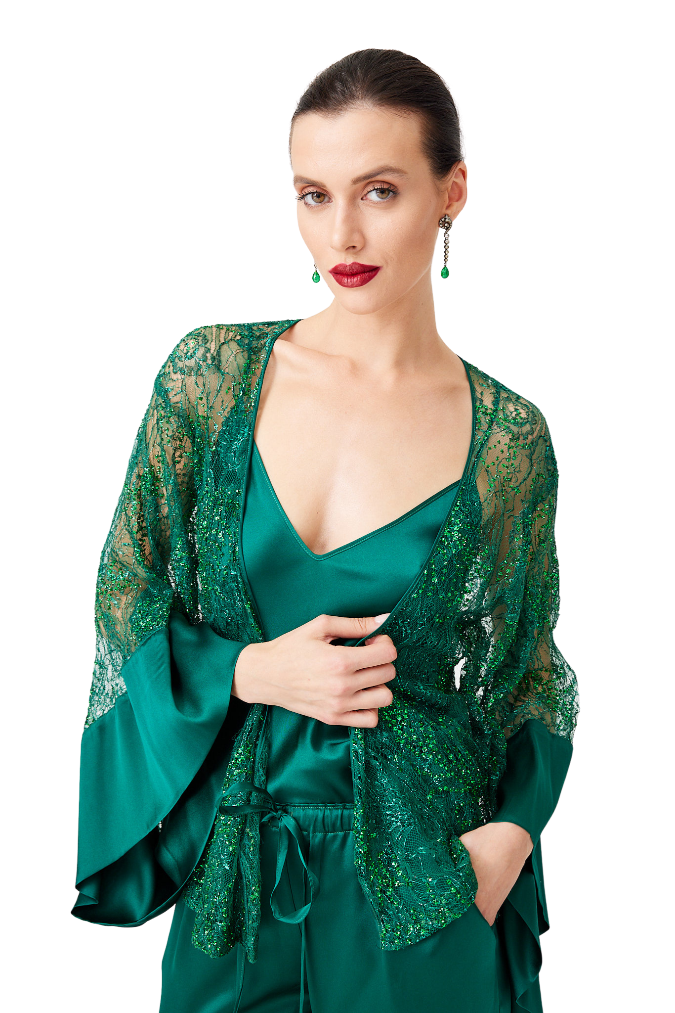 İpek Kıramer-Green Lace Set-Alt - Üst Takım-2-Milagron.com