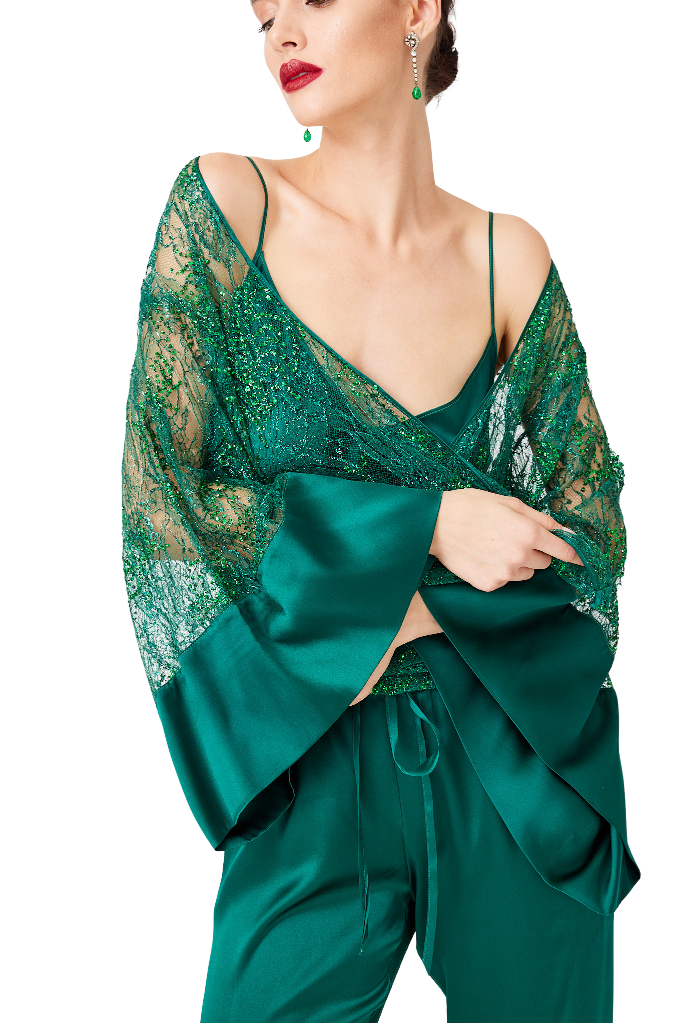 İpek Kıramer-Green Lace Set-Alt - Üst Takım-4-Milagron.com
