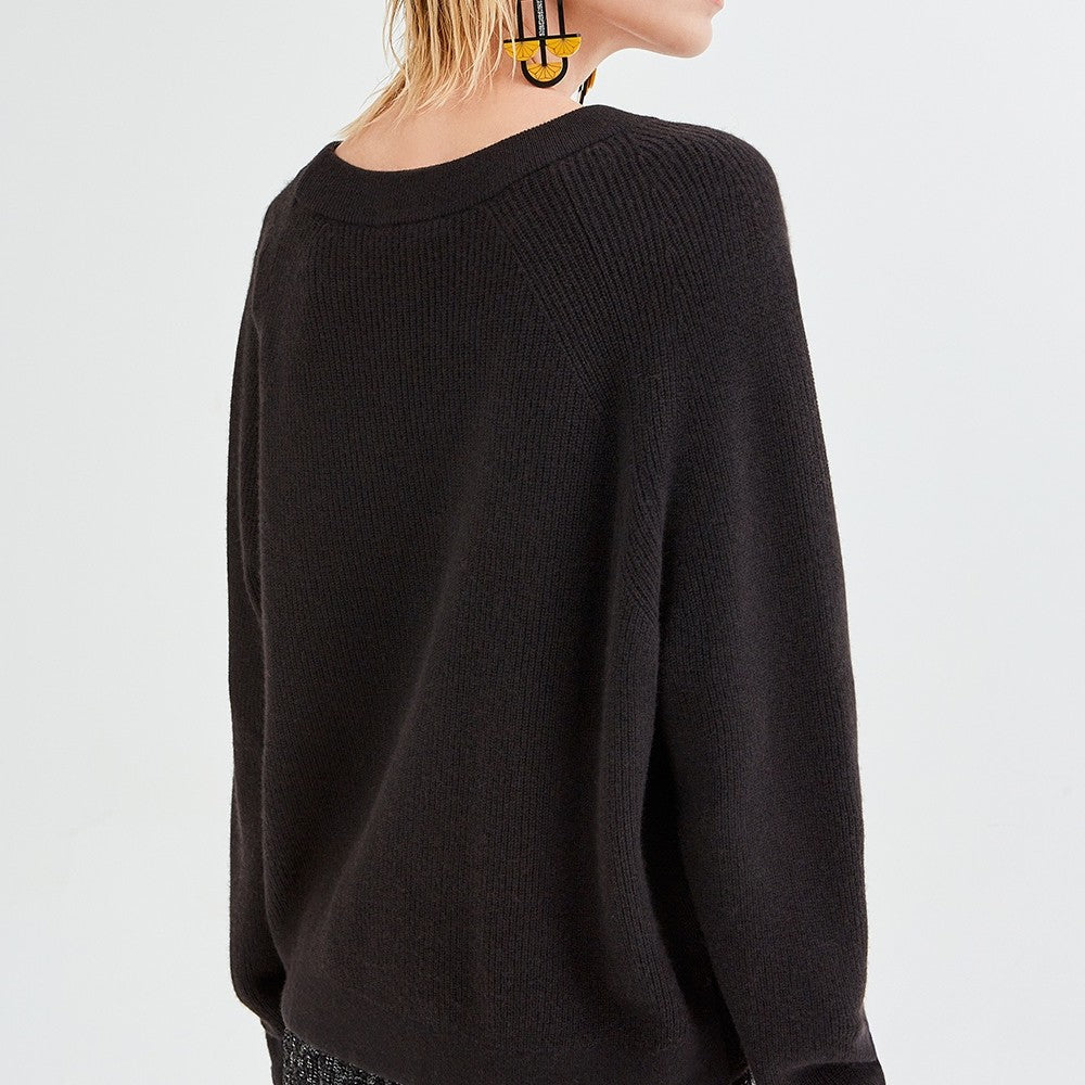 İpek Kıramer-Heart Break Reglon Sleeve Sweater Black-Kazak & Triko-2-Milagron.com