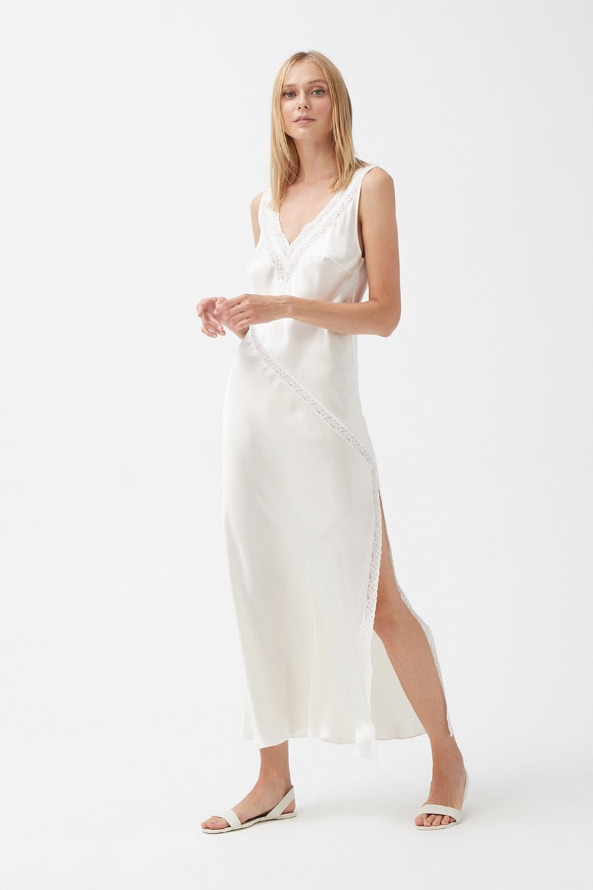 İpek Kıramer-Joy Long Silk Nightgown Ecru-Sabahlık-2-Milagron.com