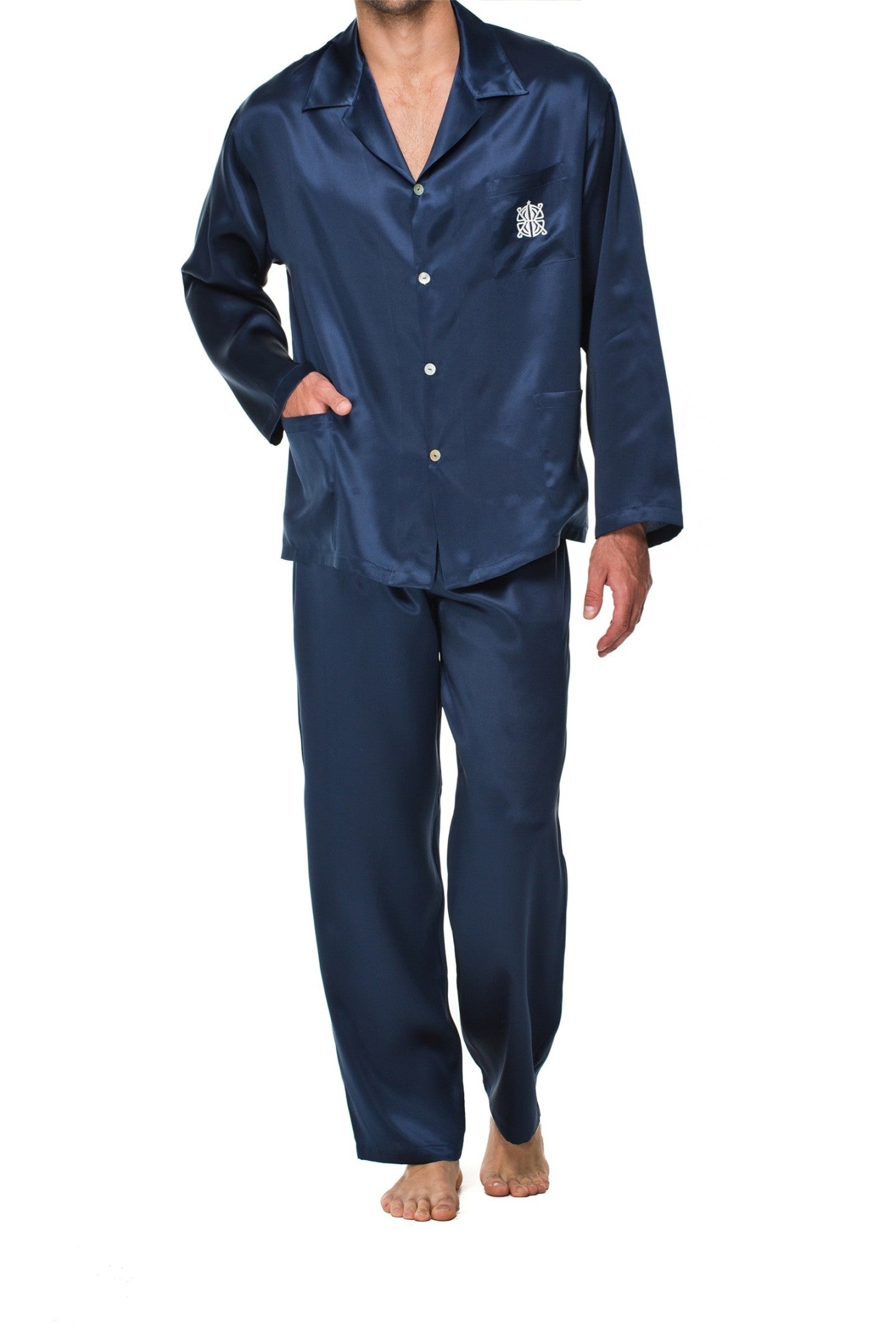 İpek Kıramer-King Silk Pyjama Navy Blue-Pijama Takımı-1-Milagron.com