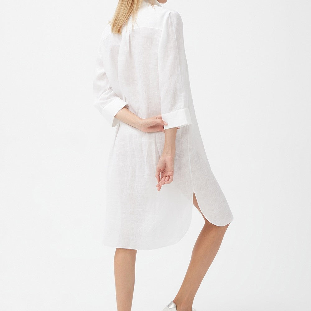 İpek Kıramer-Linen Shirt Dress White-Elbise-5-Milagron.com