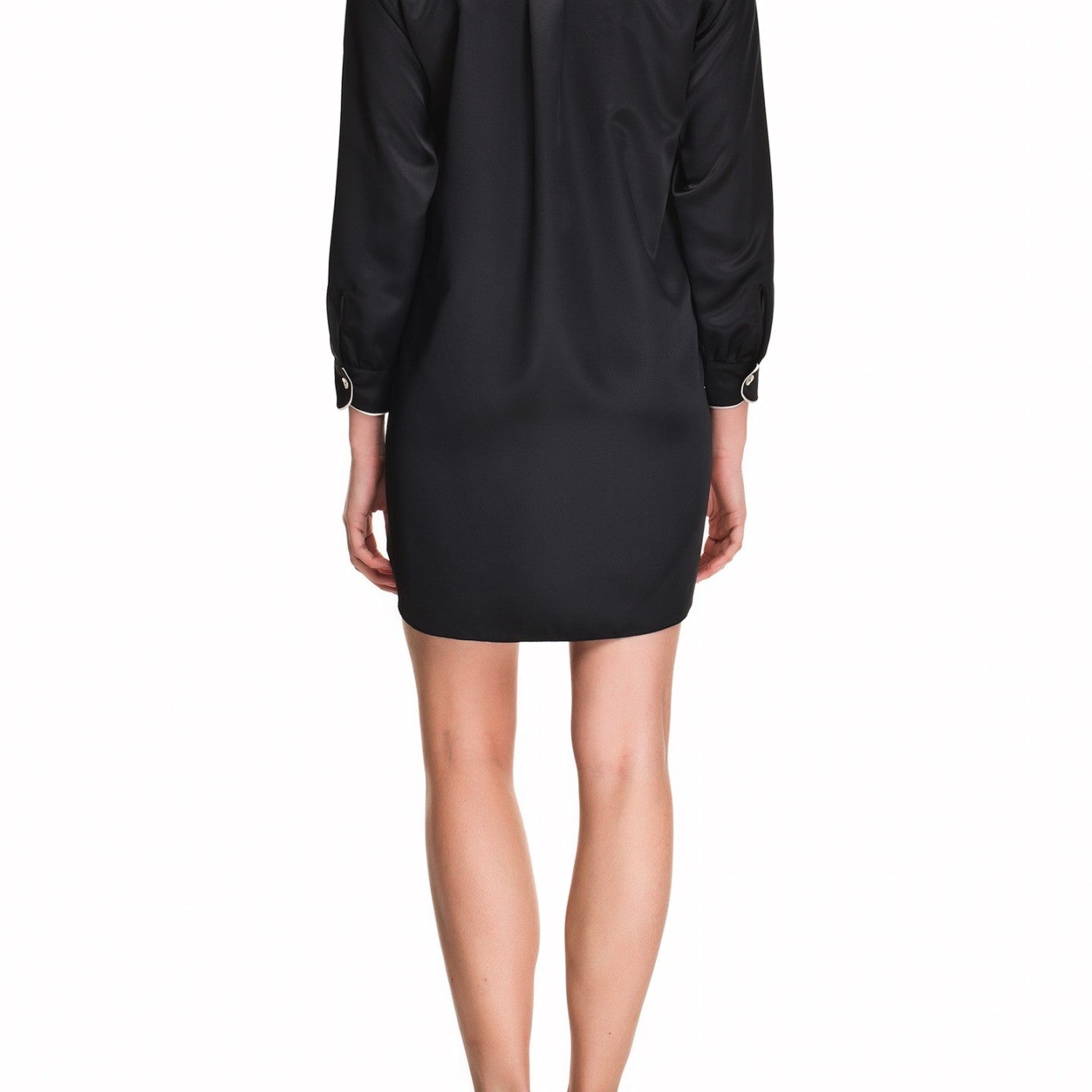 İpek Kıramer-Porte Silk Shirt Chemise Black-Gecelik-3-Milagron.com