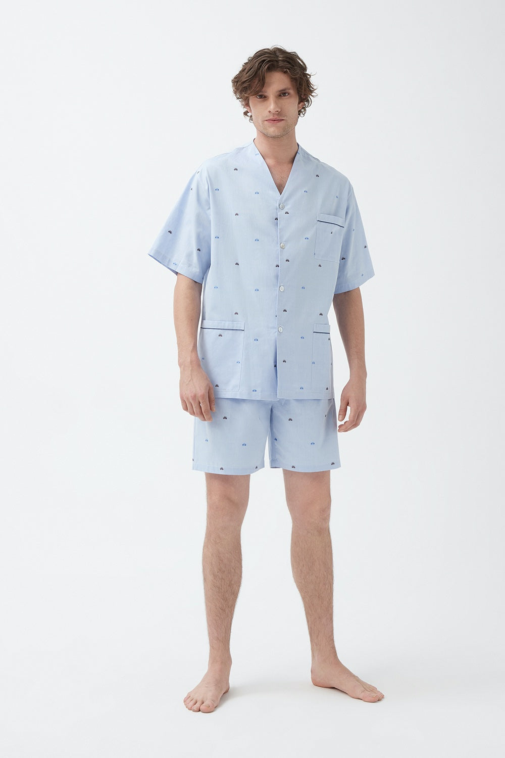 İpek Kıramer-Rally Cotton Shorts Suit Blue-Pijama Takımı-1-Milagron.com