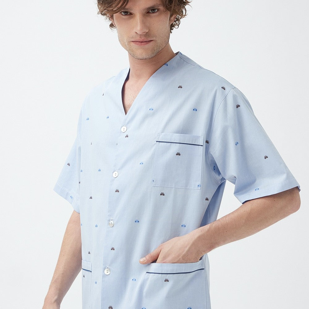 İpek Kıramer-Rally Cotton Shorts Suit Blue-Pijama Takımı-2-Milagron.com