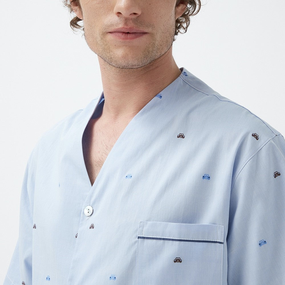 İpek Kıramer-Rally Cotton Shorts Suit Blue-Pijama Takımı-3-Milagron.com