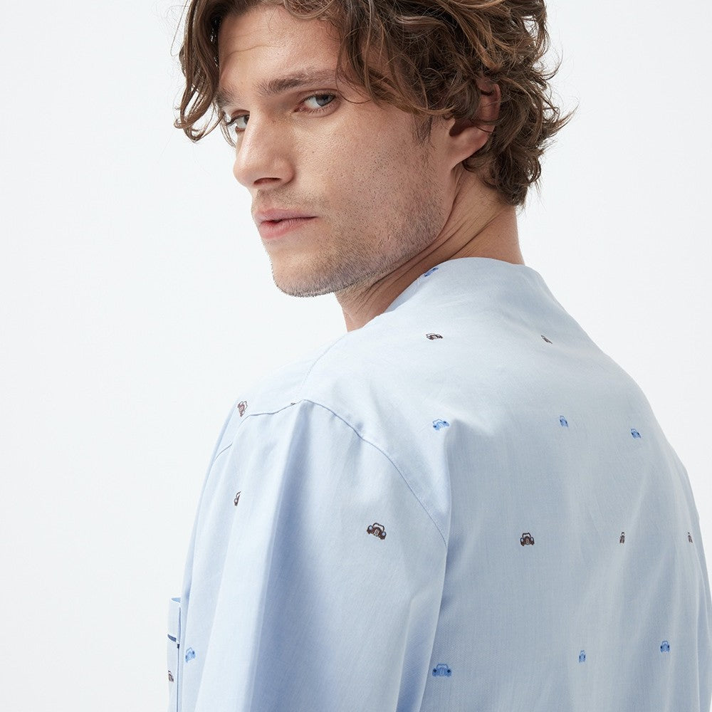 İpek Kıramer-Rally Cotton Shorts Suit Blue-Pijama Takımı-5-Milagron.com