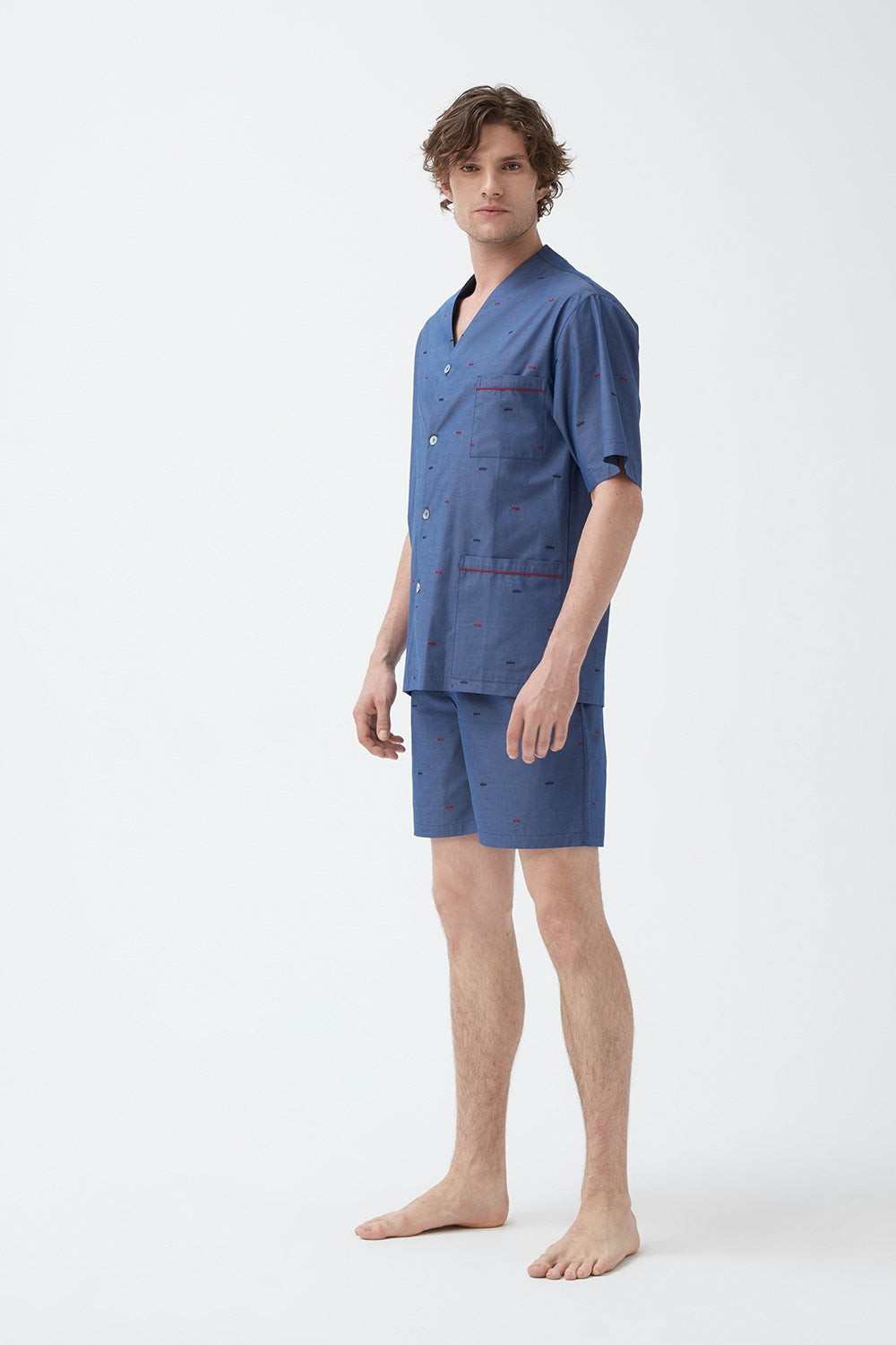 İpek Kıramer-Rally Cotton Shorts Suit Navy Blue-Pijama Takımı-1-Milagron.com