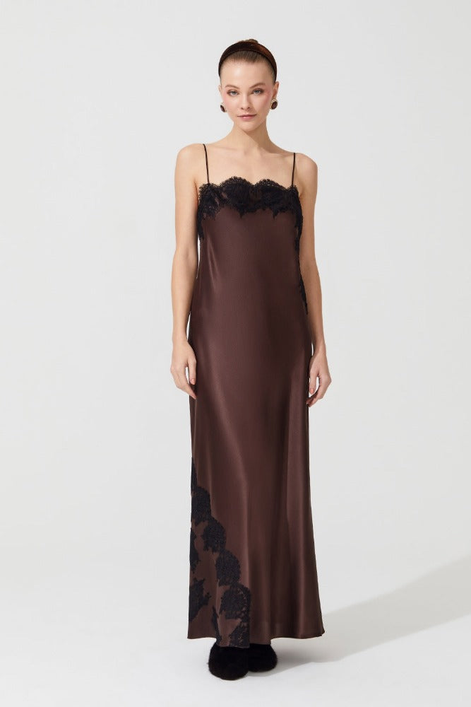 İpek Kıramer-Rita Silk Chemise Brown-Gecelik-2-Milagron.com