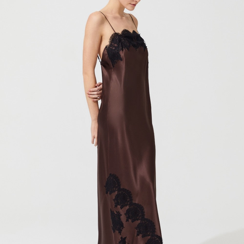 İpek Kıramer-Rita Silk Chemise Brown-Gecelik-3-Milagron.com