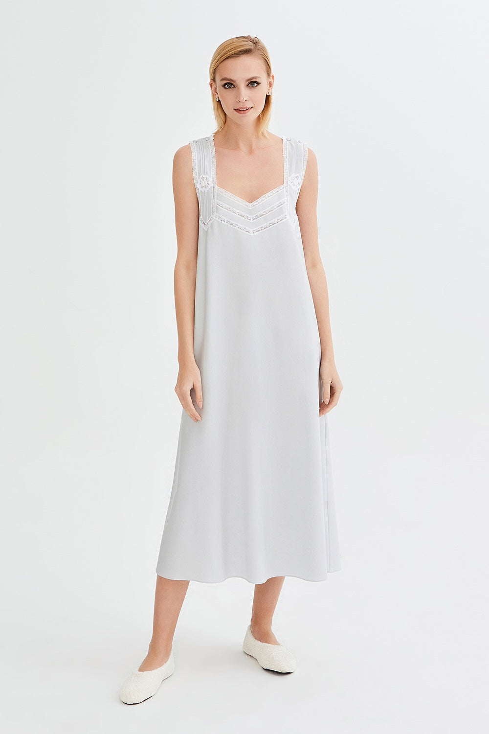 İpek Kıramer-Romantic Cotton Chemise Grey-Gecelik-1-Milagron.com