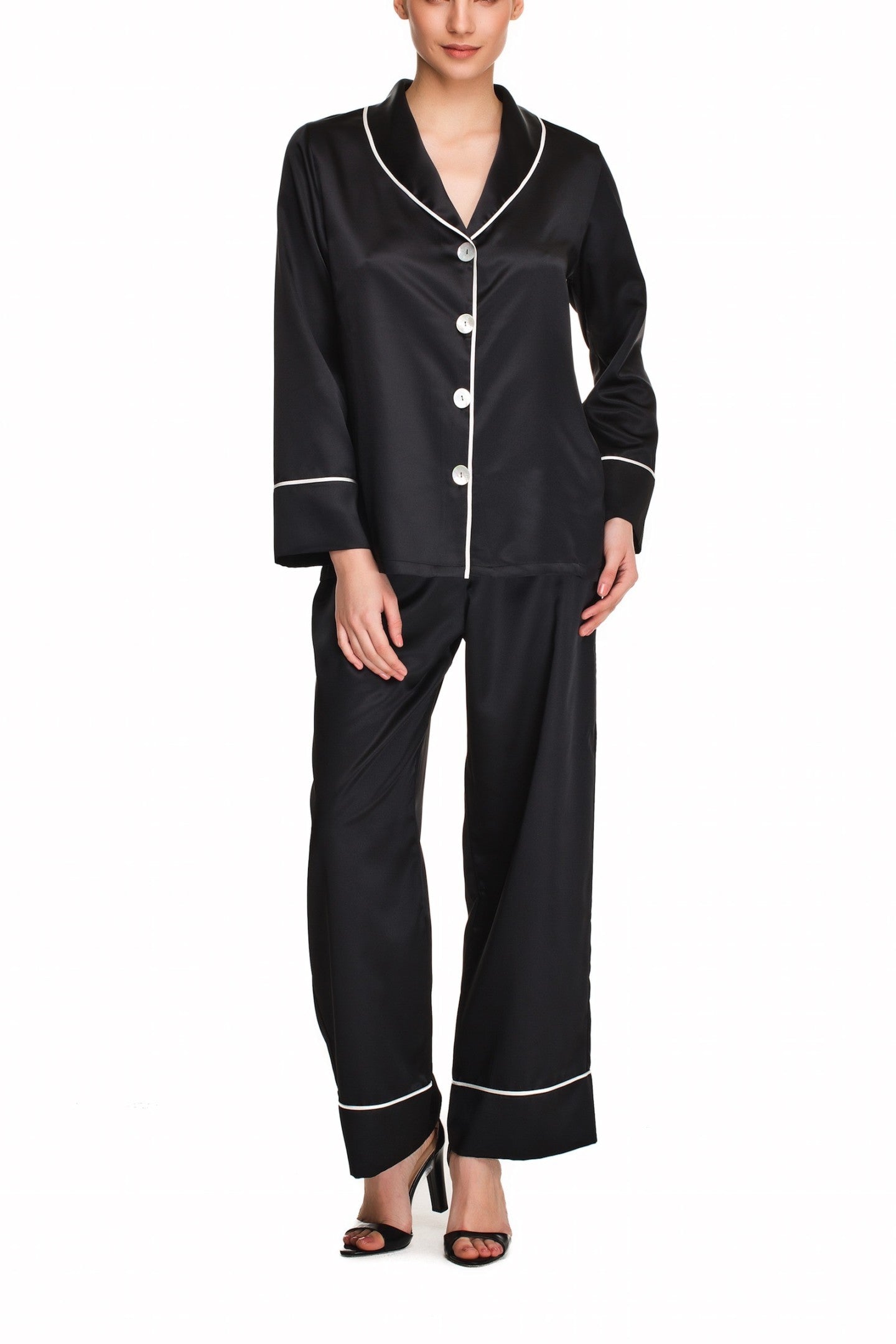İpek Kıramer-Shangay Silk Pyjama Black-Pijama Takımı-1-Milagron.com