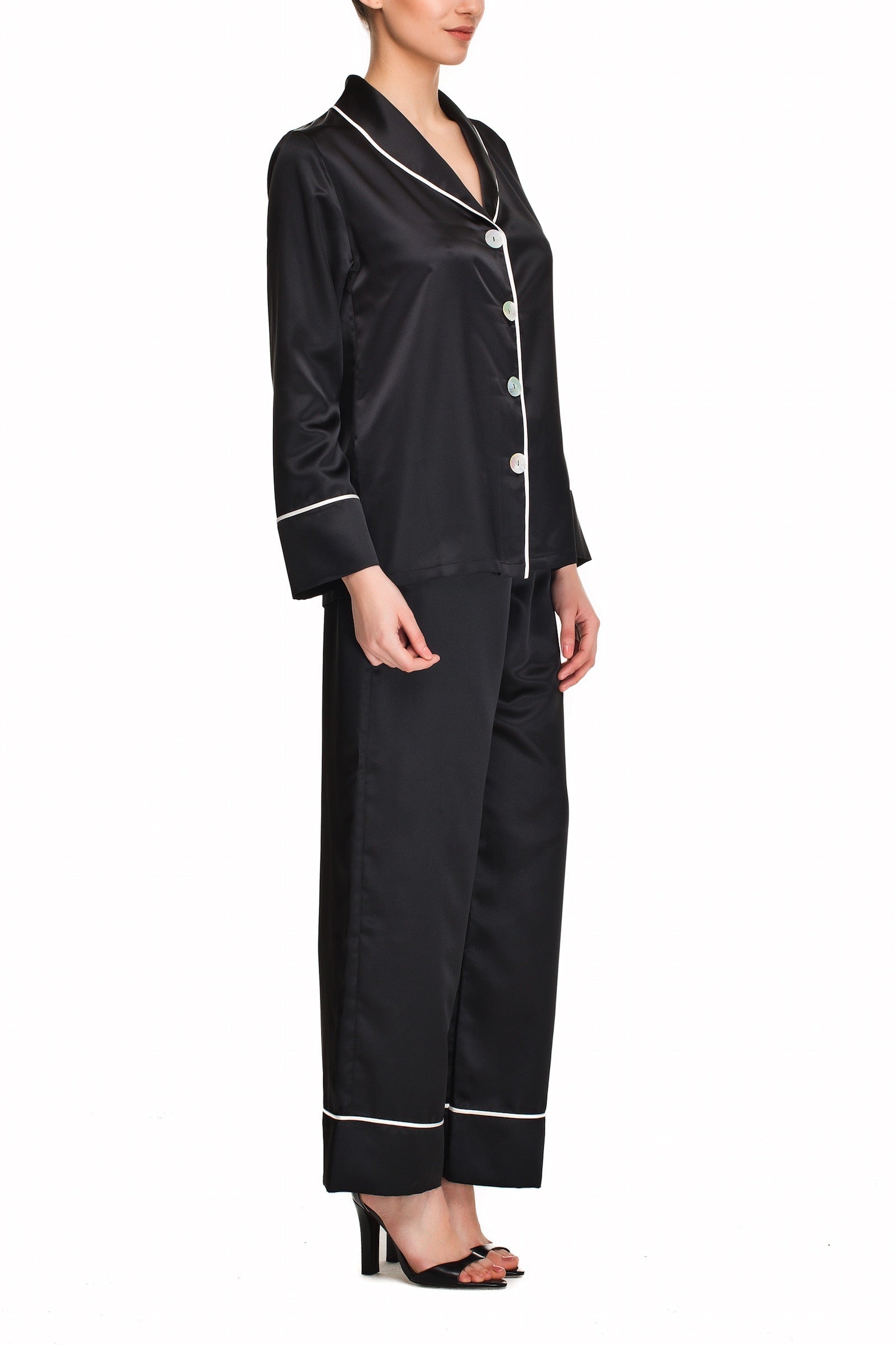 İpek Kıramer-Shangay Silk Pyjama Black-Pijama Takımı-2-Milagron.com