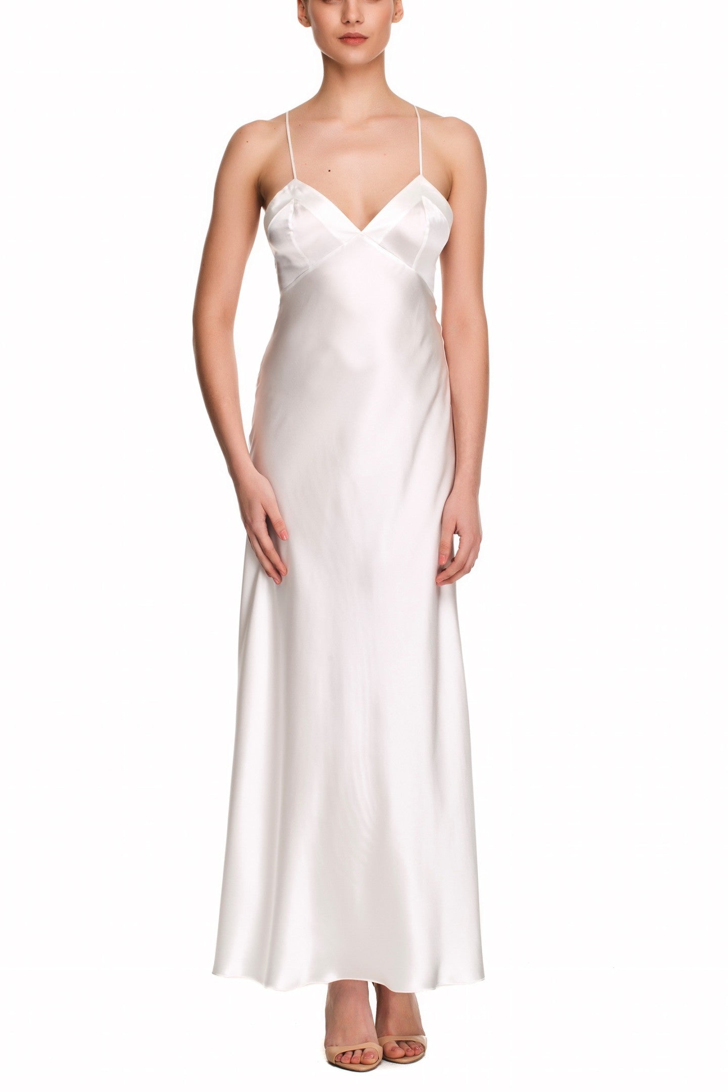 İpek Kıramer-Soprano Silk Long Chemise Ecru-Gecelik-1-Milagron.com