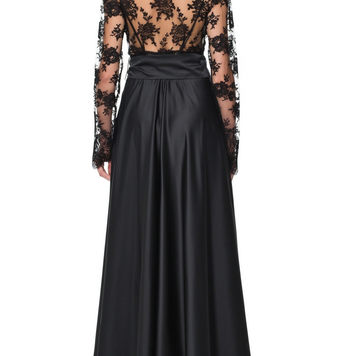 İpek Kıramer-Vampy Silk Lace Embroidered Long Robe Black-Sabahlık-4-Milagron.com
