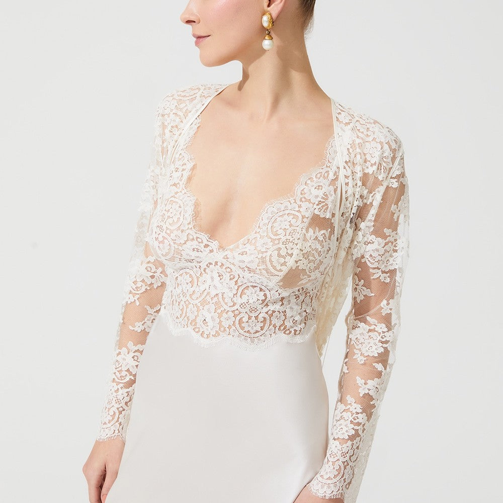 İpek Kıramer-Vampy Silk Lace Embroidered Long Suit Ecru-Gecelik-3-Milagron.com