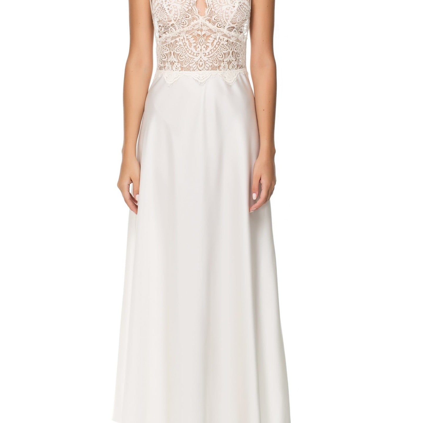 İpek Kıramer-Vampy Silk Lace Embroidered Long Suit Ecru-Gecelik-5-Milagron.com