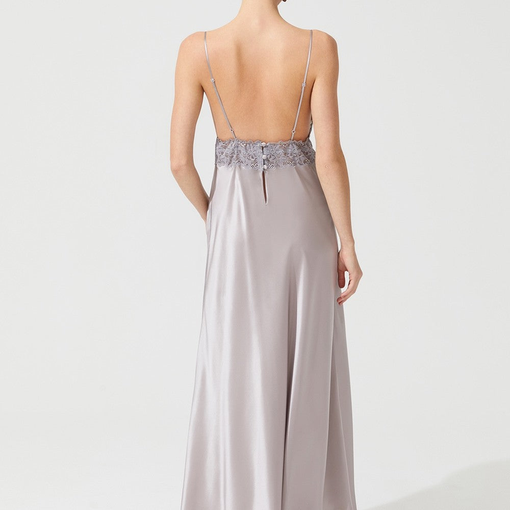 İpek Kıramer-Vampy Silk Long Chemise Gray-Gecelik-4-Milagron.com