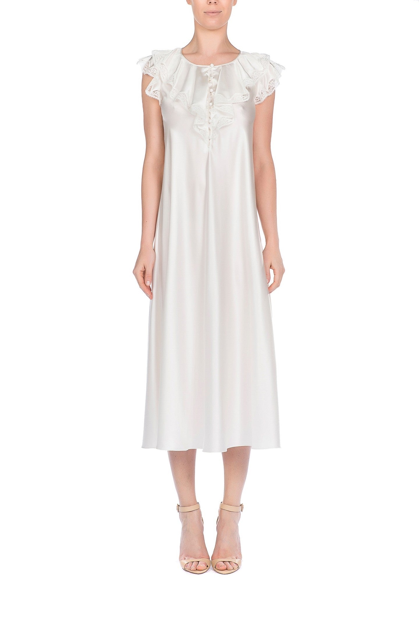 İpek Kıramer-Volan Silk Chemise Ecru-Gecelik-1-Milagron.com