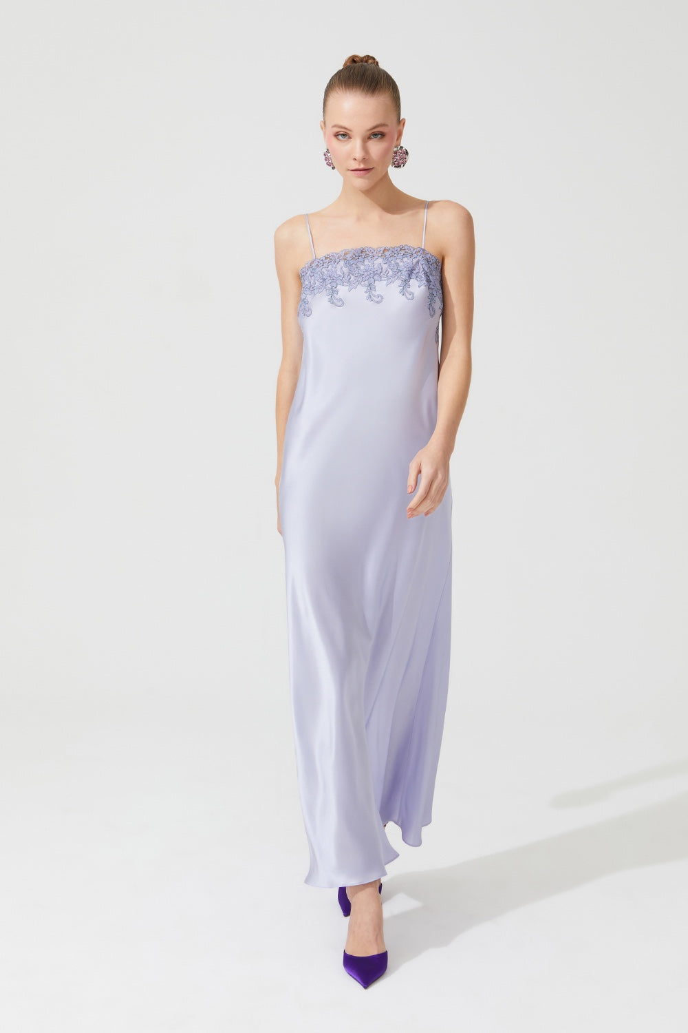 İpek Kıramer-Zen Silk Long Chemise Purple-Gecelik-1-Milagron.com