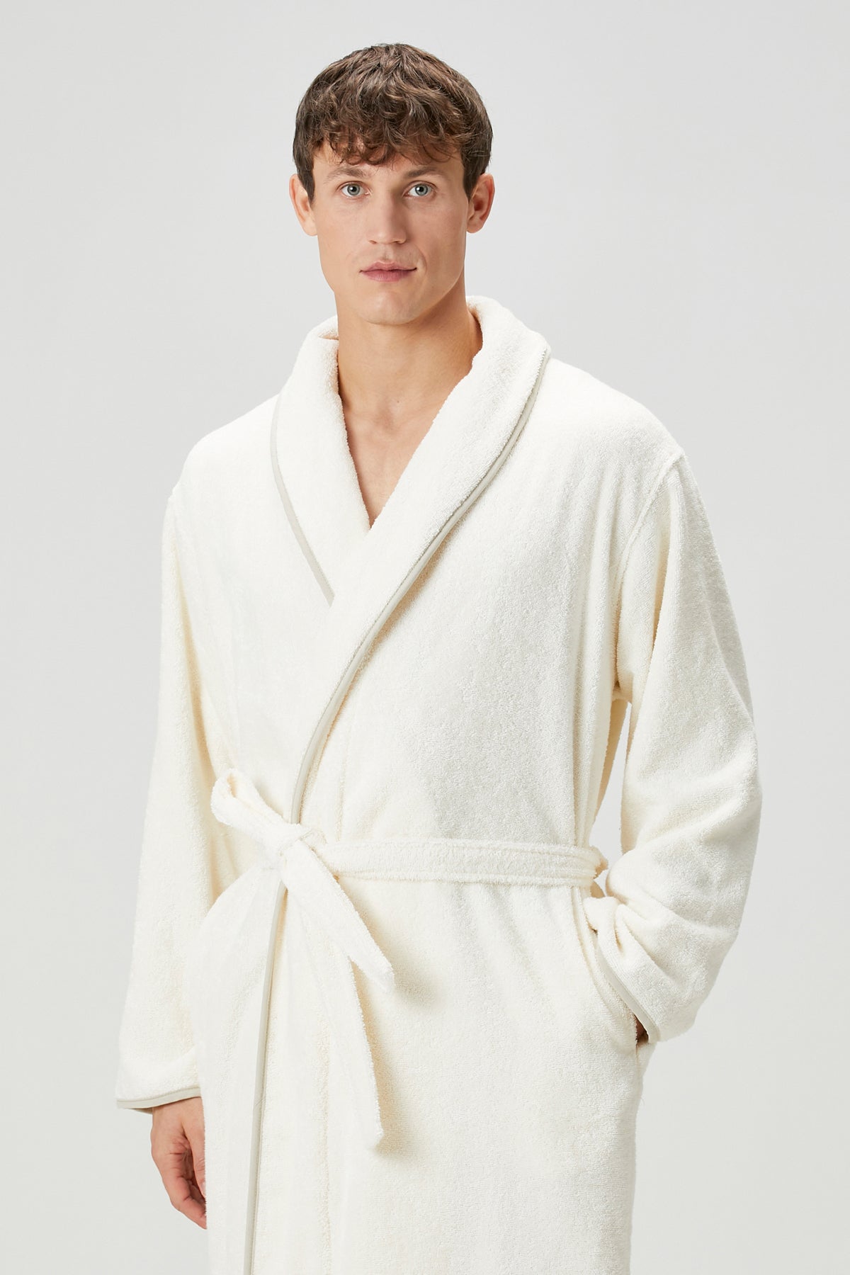 Irya-Allesi %100 Pamuk Erkek Bornoz Ekru-Bornoz-2-Milagron.com