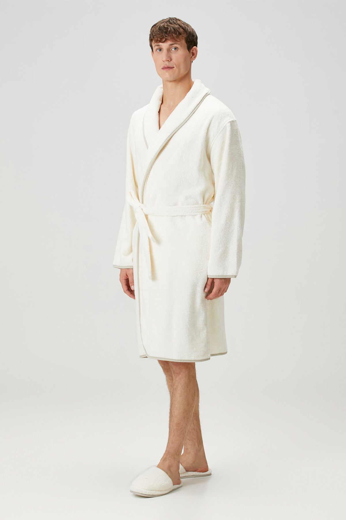 Irya-Allesi %100 Pamuk Erkek Bornoz Ekru-Bornoz-3-Milagron.com