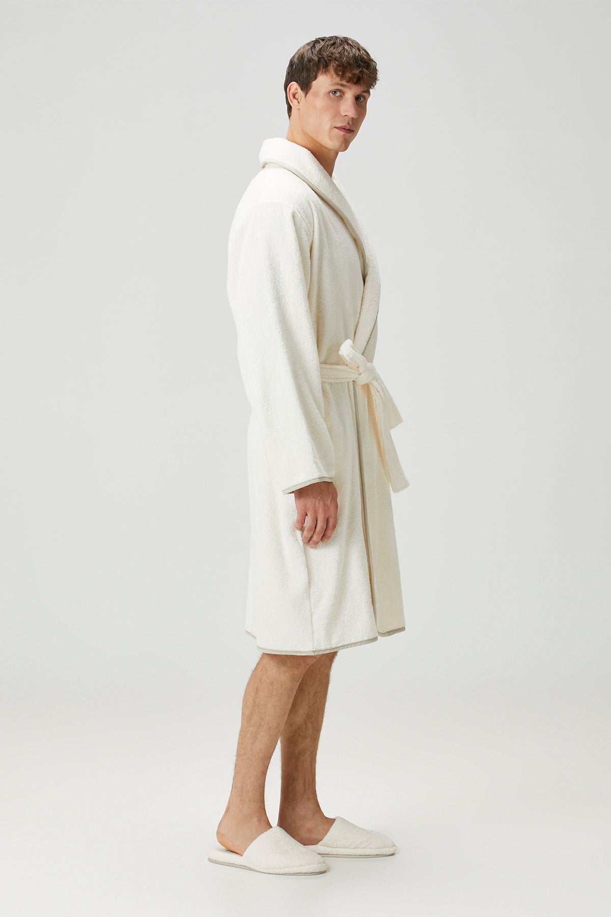 Irya-Allesi %100 Pamuk Erkek Bornoz Ekru-Bornoz-7-Milagron.com