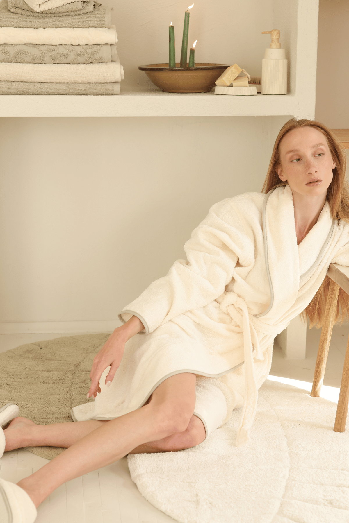 İRYA-Allesi %100 Pamuk Kadın Bornoz Ekru-Bornoz-7-Milagron.com