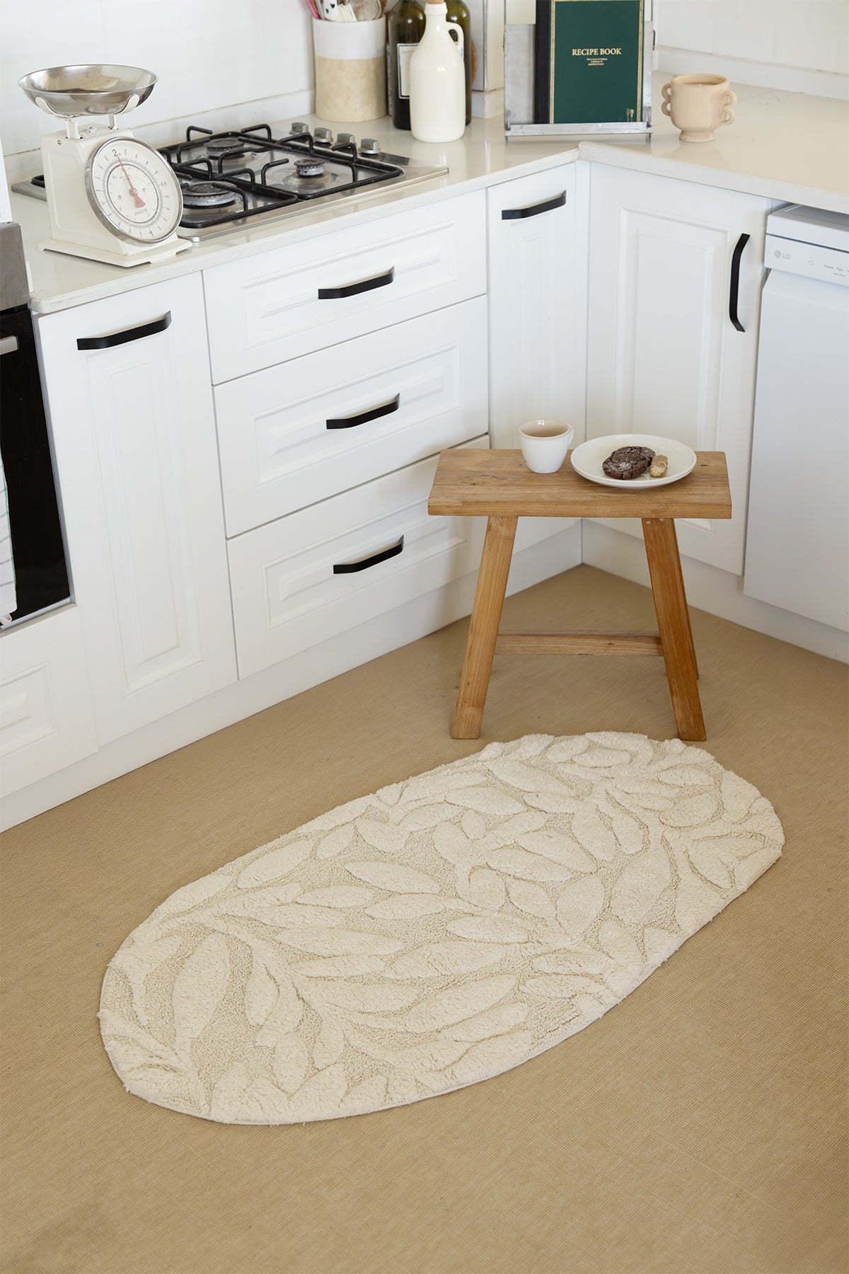 İrya-Allesi Tekli Banyo Paspası %100 Pamuk 65x115 Ekru-Banyo Paspası-3-Milagron.com