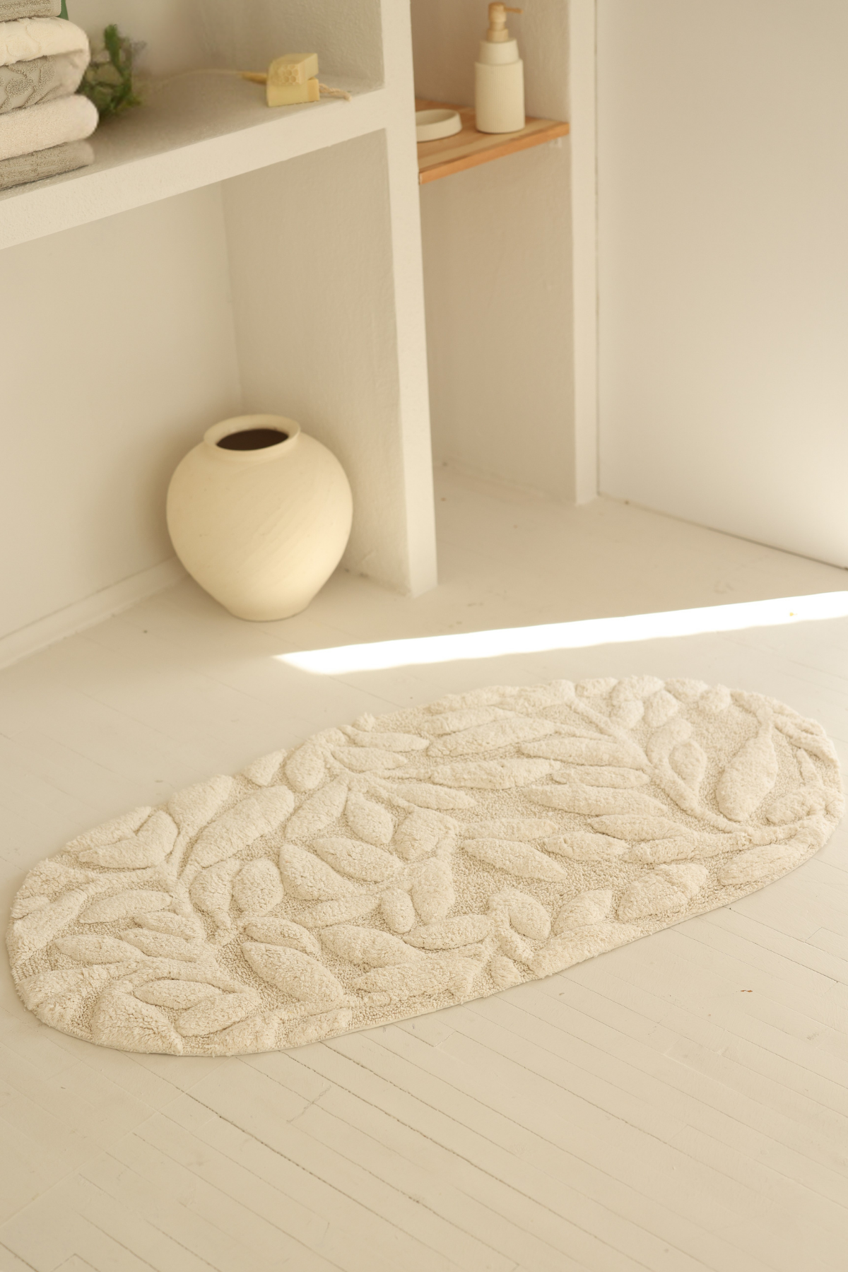 İrya-Allesi Tekli Banyo Paspası %100 Pamuk 65x115 Ekru-Banyo Paspası-4-Milagron.com