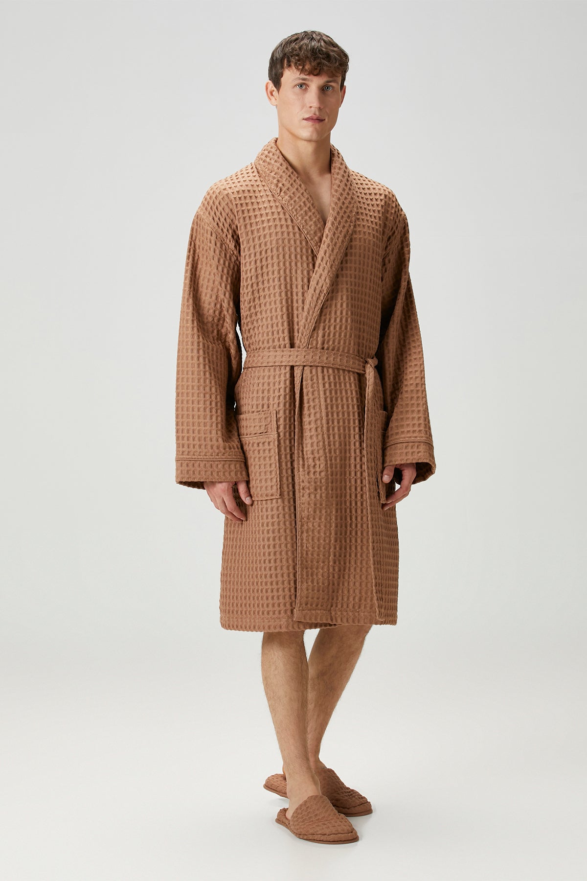 Irya-Aura Waffle Erkek Bornoz Mocha-Bornoz-6-Milagron.com