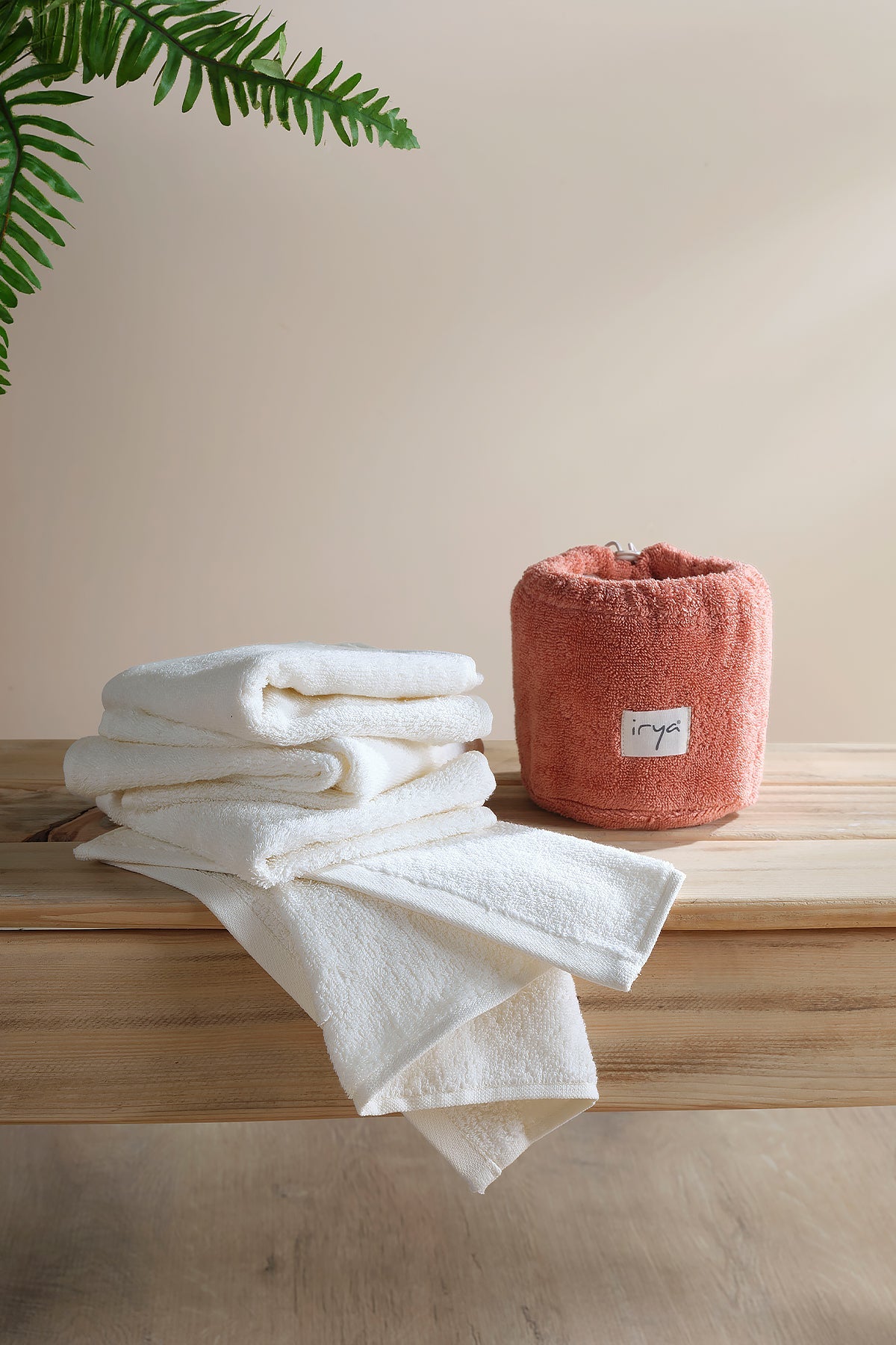 İrya-Bouquet çantalı 4'lü El Havlusu Kiremit Ekru-Setli Havlu-1-Milagron.com