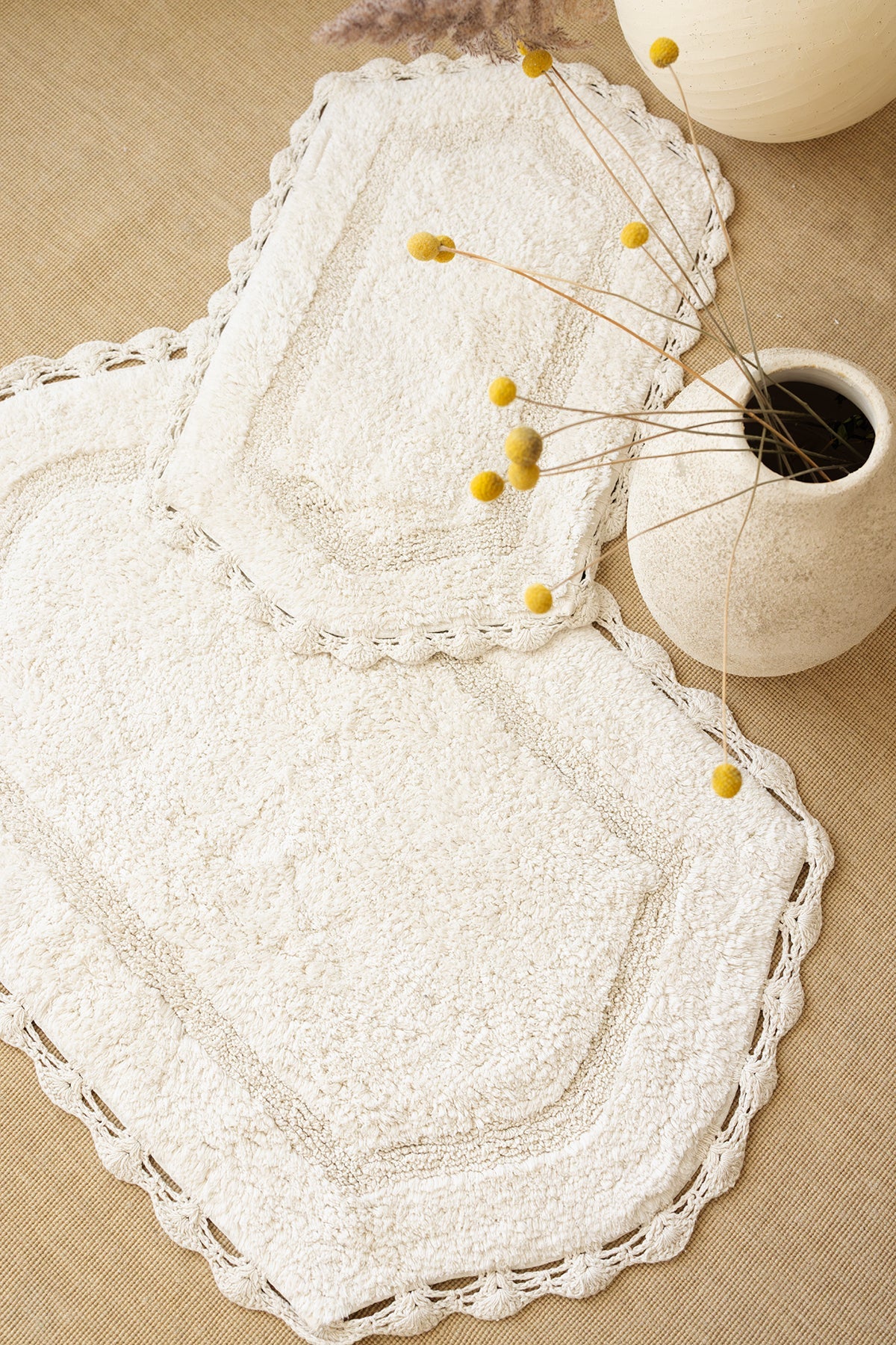 İrya-Dale 2’li Takım Banyo Paspası %100 Pamuk 40x60 + 60x90 Ekru-Banyo Paspası-2-Milagron.com