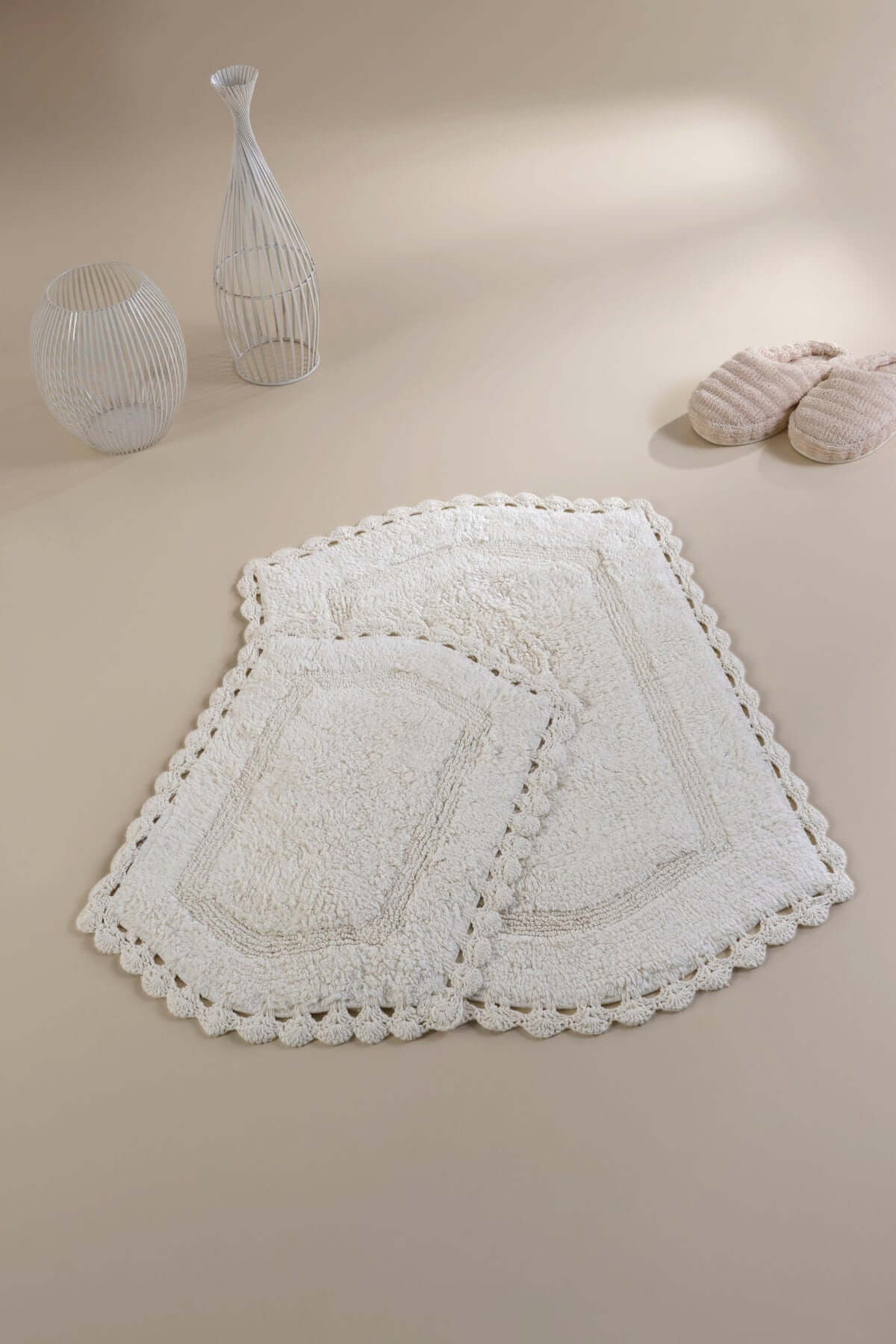 İrya-Dale 2’li Takım Banyo Paspası %100 Pamuk 40x60 + 60x90 Ekru-Banyo Paspası-5-Milagron.com